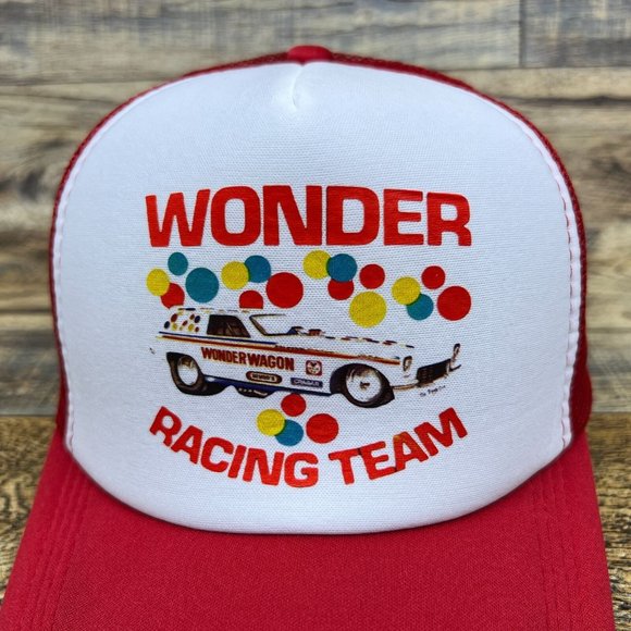 Wonder Bread Racing Team Mens Trucker Hat Red Snapback Motorsport Drag Race Cap - Picture 3 of 8